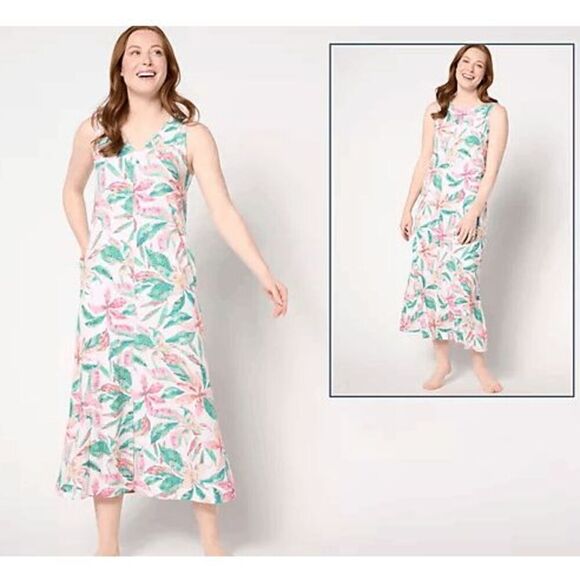 Cuddl Duds Dresses & Skirts - Cuddl Duds Womens 2X Rib 2-Way Tank Maxi Dress Watercolor Floral NWOT)